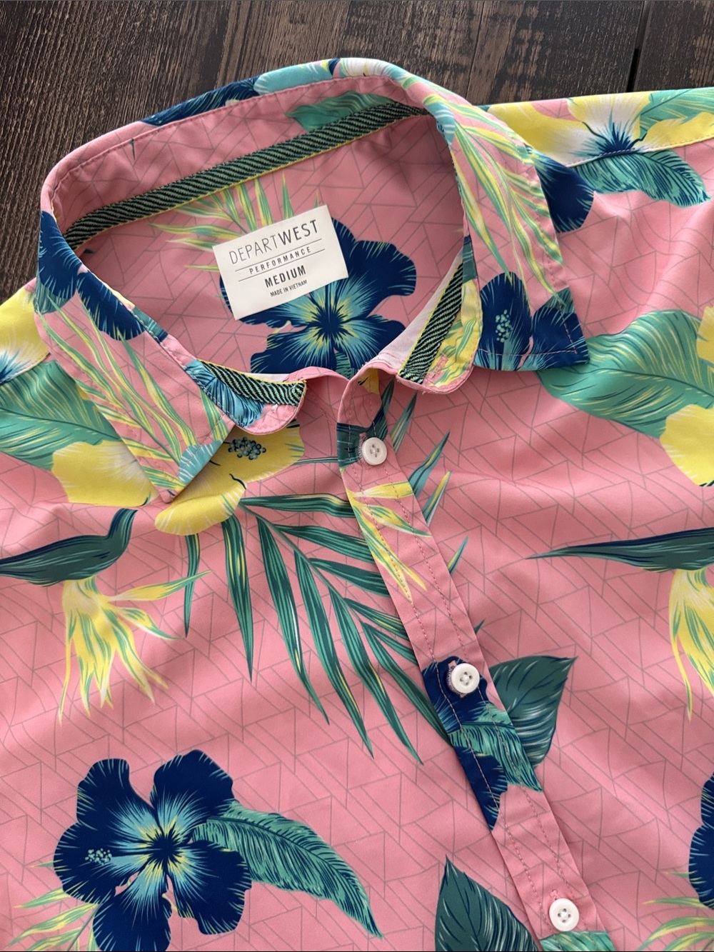 Men's Pink Hawaiian Floral Button-Down Shirt